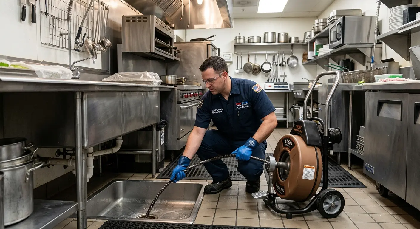 Commercial drain cleaning service in a restaurant kitchen in Centralia