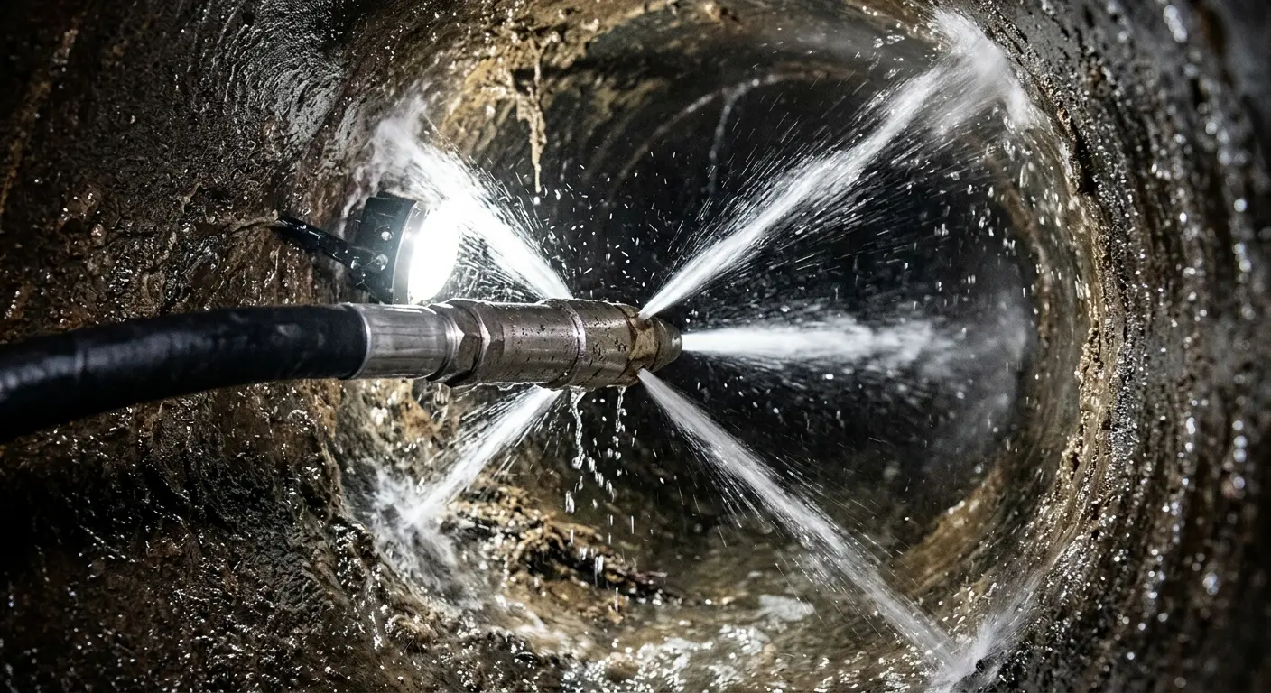 High-pressure hydro jetting nozzle cleaning sewer pipe for Emergency Drain Service in Centralia